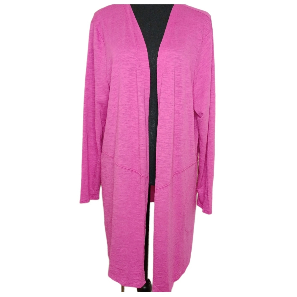 Chico's Ultimate Tee Open Front Longline Cardigan Topper Sz XL-P Hot Pink